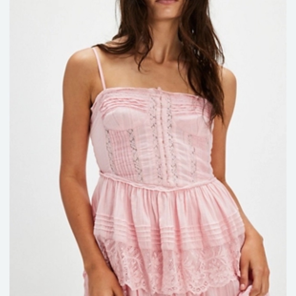 Loveshackfancy pink  Lace Trimmed Spaghetti Strap Top dress. Size xs.